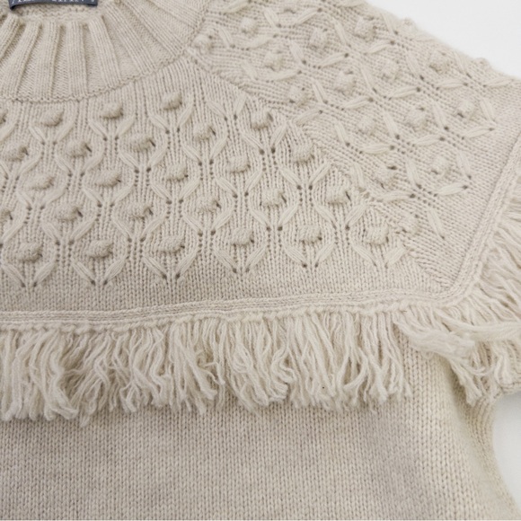 Alashan Merino Wool Cable Knit Fringe Sweater Cream Size Small - Picture 8 of 13